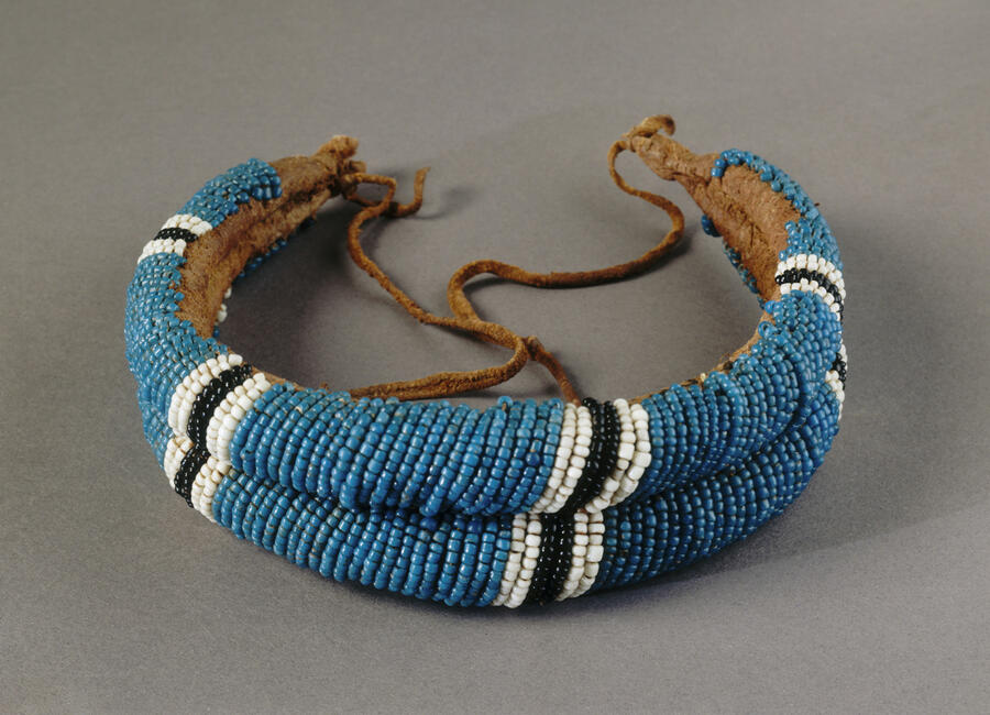 The blue glass beads on this Mandan style man's choker were highly prized throughout North America