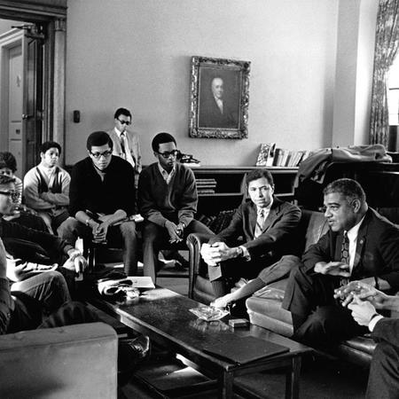 Members of the Harvard-Radcliffe Association of African and Afro-American Students (AFRO) Meeting with Civil Rights Activist Whitney Young, Jr. (1921-1971)