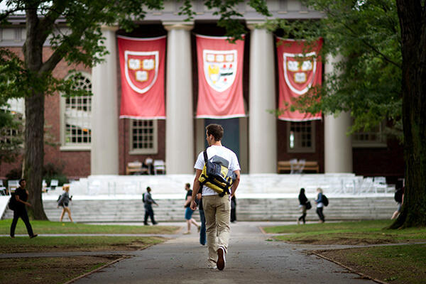 Man walking on Harvard campus