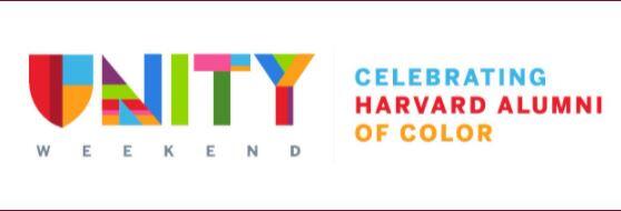 Unity Harvard Alumni of Color logo, the word Unity in bright colors and geometric shapes