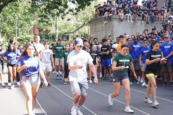 Students in first-year IM egg race