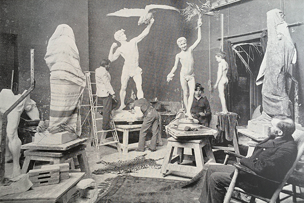 sargent and sculptors in the studio.