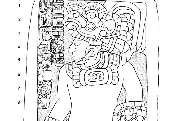 Line drawing detail of Naranjo, Stela 36.