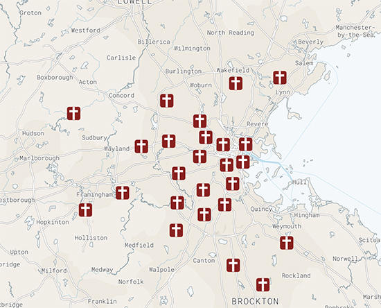 Map of Christian Centers in Boston