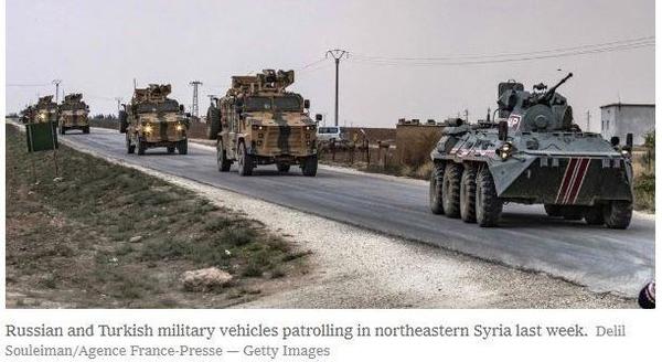 Russian and Turkish military vehicles patrolling in NE Syria