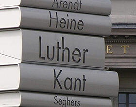 Book installation in front of Humboldt University, Berlin