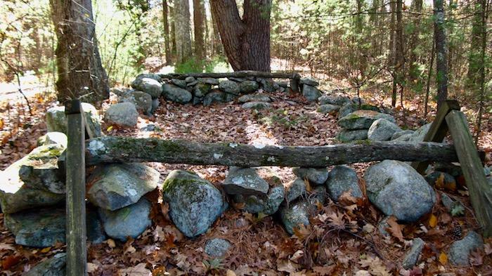 Two stone foundations on Brewster’s October Farm property.