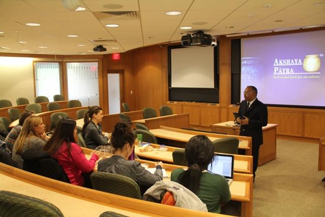 Shridhar Venkat speaking with students of International Education Policy at the Harvard Graduate School of Education