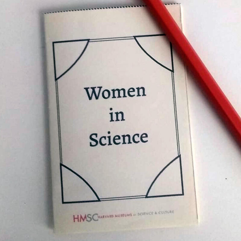 Mini booklet with "Women in Science" text on the cover.