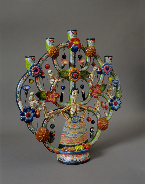Ceramic&nbsp;"Day of the dead" candelabra by&nbsp;Alfonso Castillo circa&nbsp;1980-1989.&nbsp;Gift of Alice B. Melvin, 993‐24‐20/27396