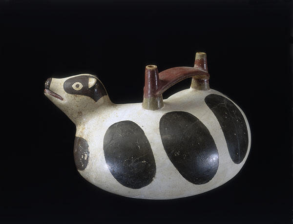 Nasca ceramic effigy vase in the shape of an animal figure with stirrup spout, Pre-Columbian Peru, 46-77-30/5369