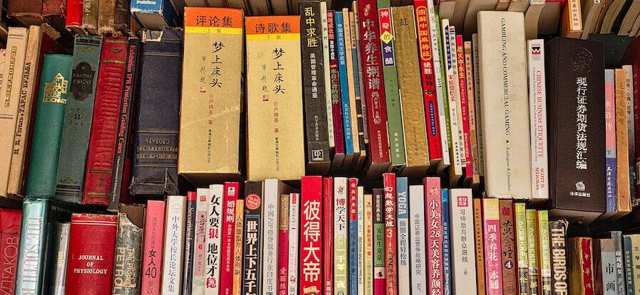 Chinese books on a bookcase