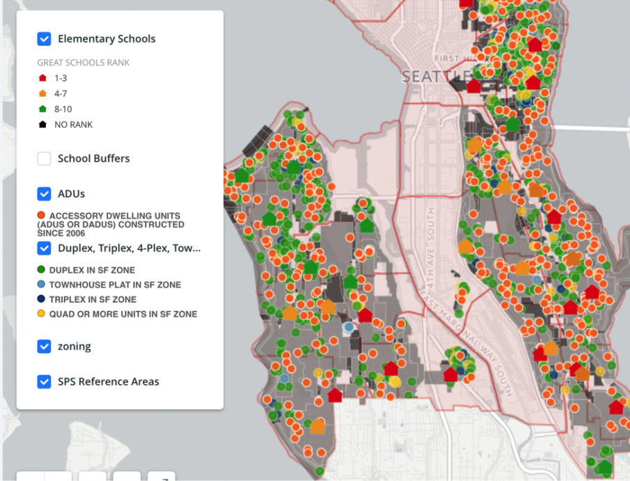 Map of South Seattle repleted with ADUs