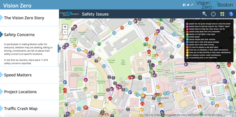 Vision Zero map of safety concerns reported in Boston