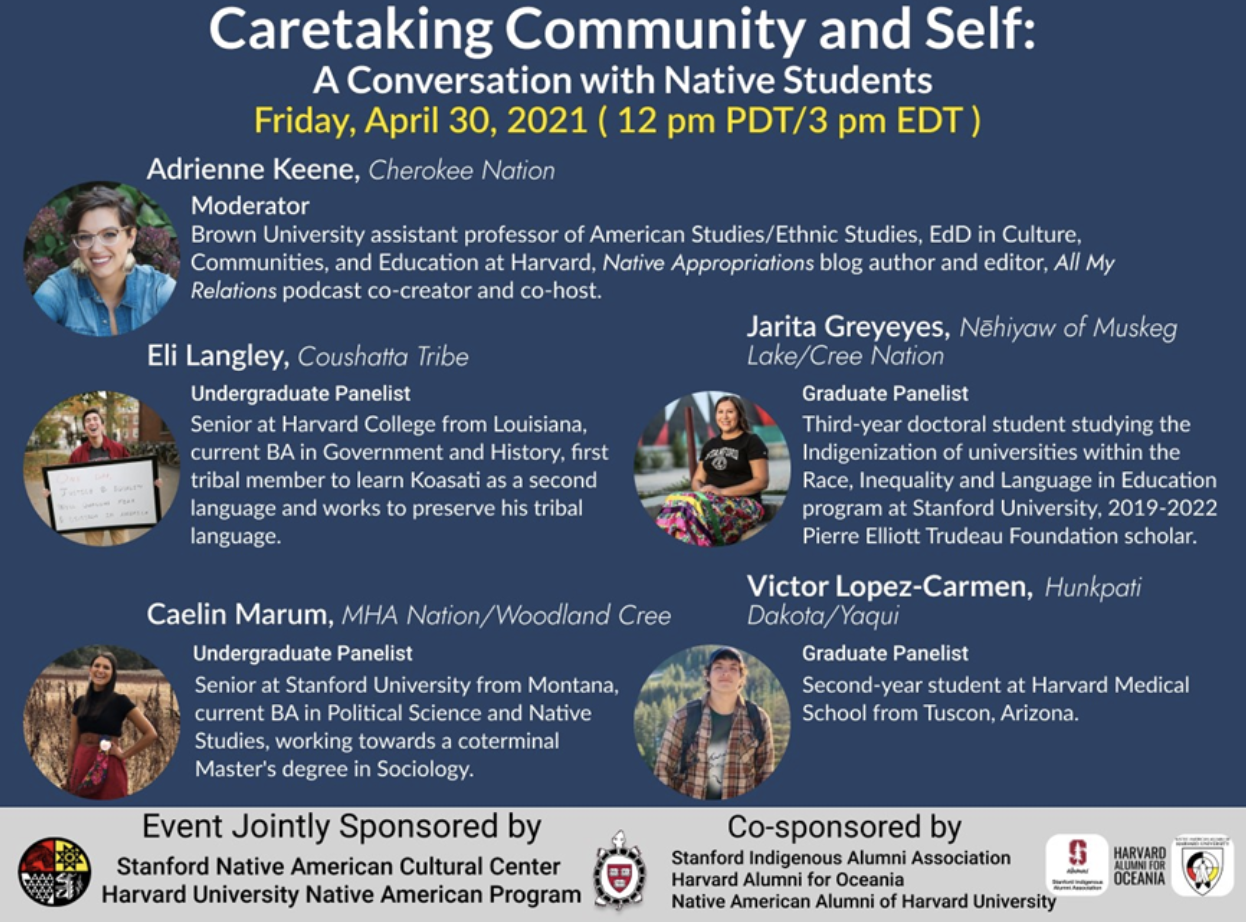 Caretaking Community and Self informational flyer featuring speaker information and photos.