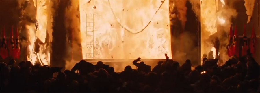 Burning movie theater screen - frame capture from Inglourious Basterds (2009)