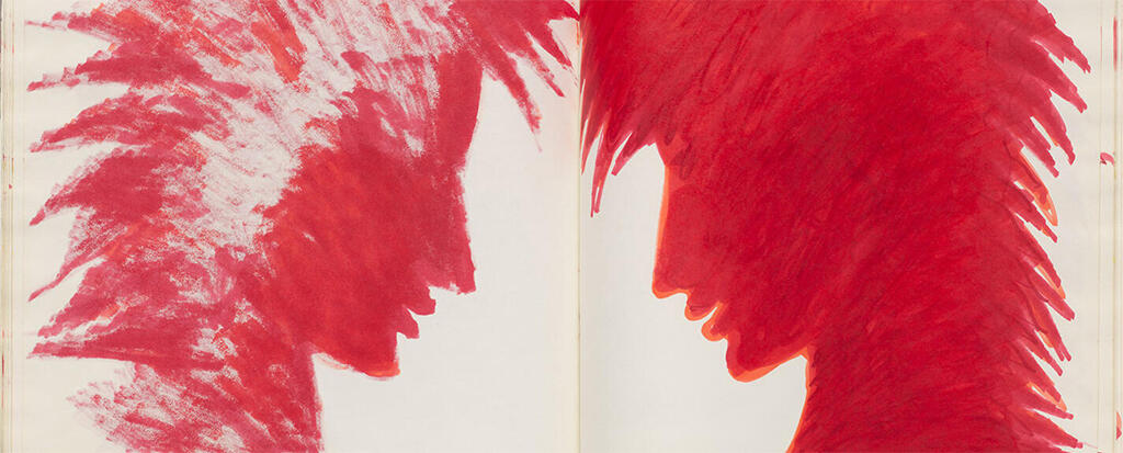 Untitled (bleed-through of previous page, left page); Untitled (head in profile with spiky hair, right page) by Otto Piene