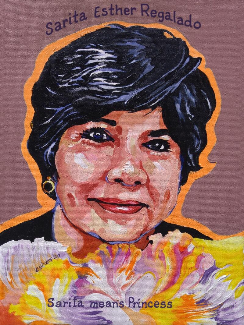 A painting of Sarita Esther Regalado, of Mexico, who was killed in the August 3, 2019 mass shooting in El Paso, Texas. Portrait by Ellen Elmes