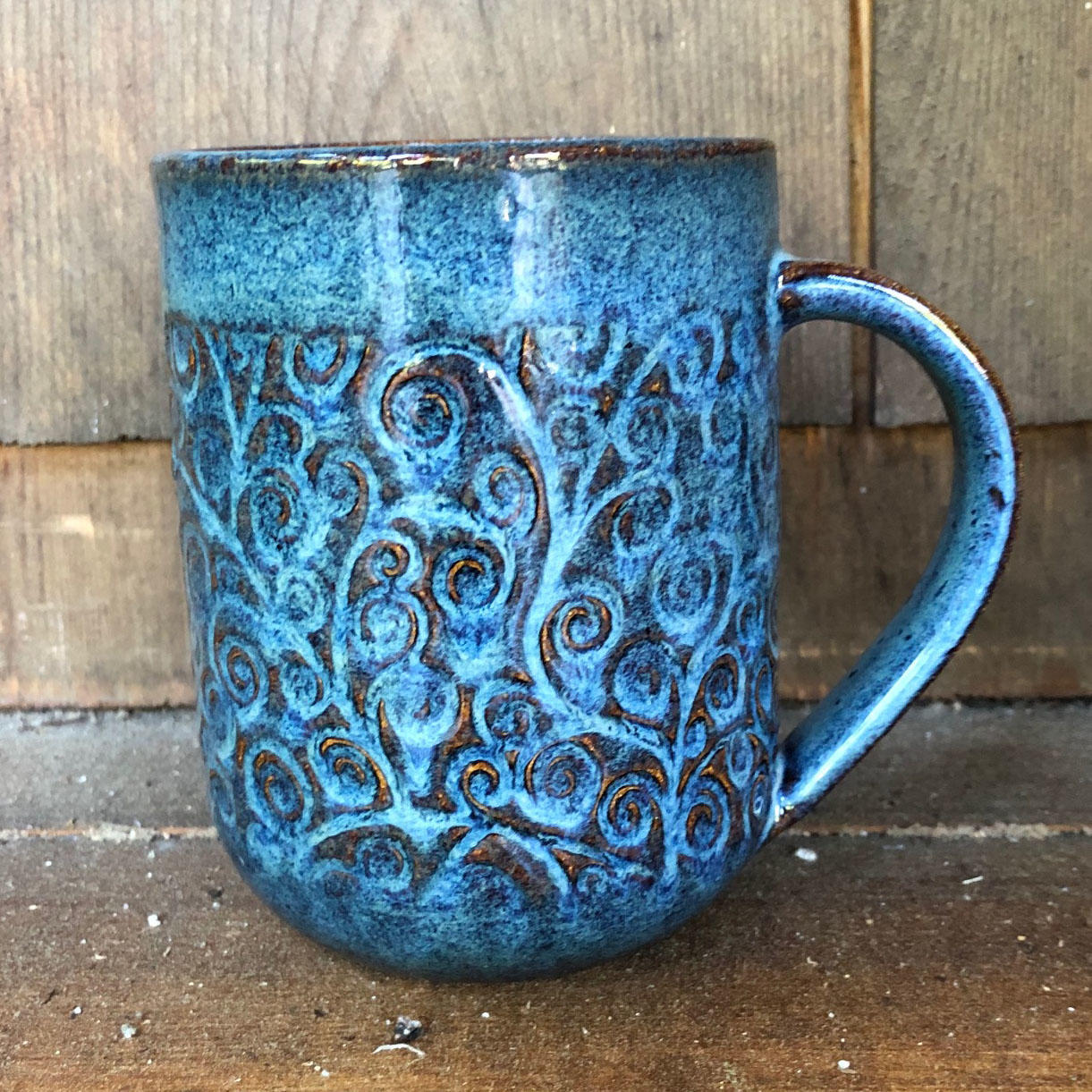 slab mug with swirl impressed pattern by Joanna Mark