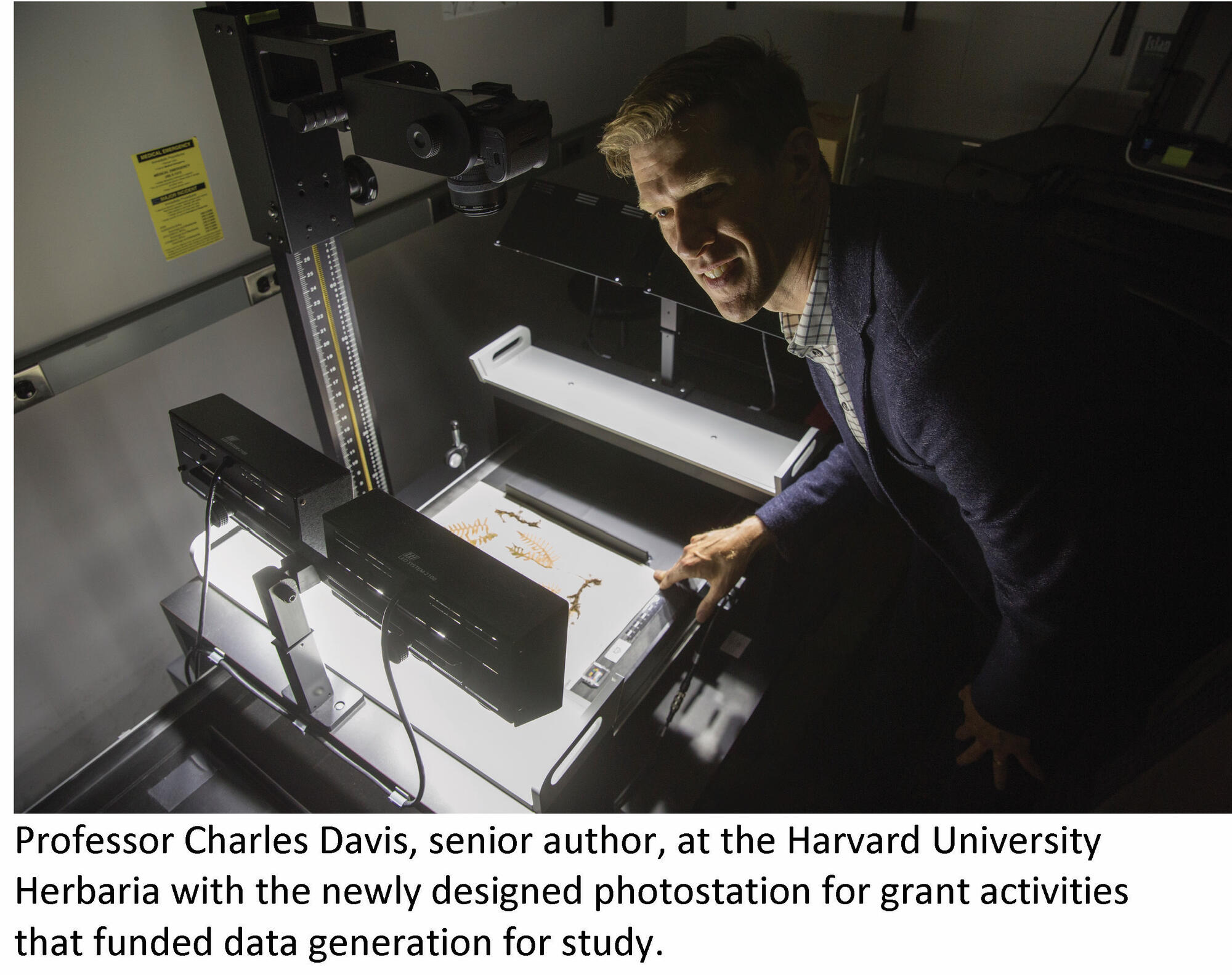 Professor Charles Davis, senior author, at the Harvard University Herbaria with the newly designed photostation for grant activities that funded data generation for this study.