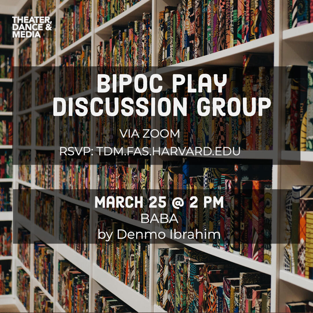 A poster for TDM's March BIPOC Play Discussion Group meeting.