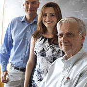 Stephanie Mitchell/Harvard Staff Photographer  (from left)Mathematical biologists Martin A. Nowak, Corina E. Tarnita and evolutionary biologist E.O. Wilson