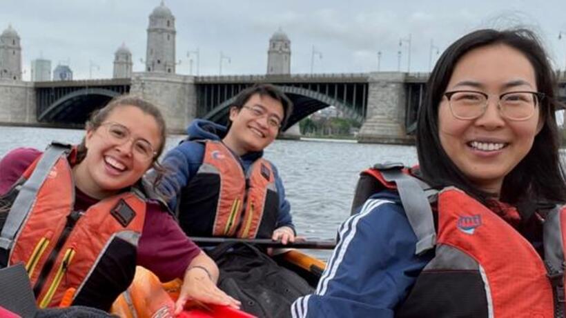 The Moorcroft Lab enjoys a fun day of kayaking on the Charles River