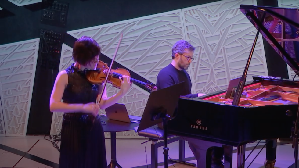 Miranda Cuckson and Conor Hanick performing at Fromm Players at Harvard in 2021