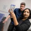 Mansi Srivastava and Andrew Gehrke with specimens in the laboratory. Courtesy of Kris Snibbe/Harvard Staff Photographer